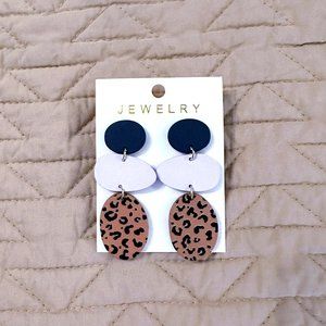 Geometric Oval Lavender Black Leopard Drop Earrings NWT
